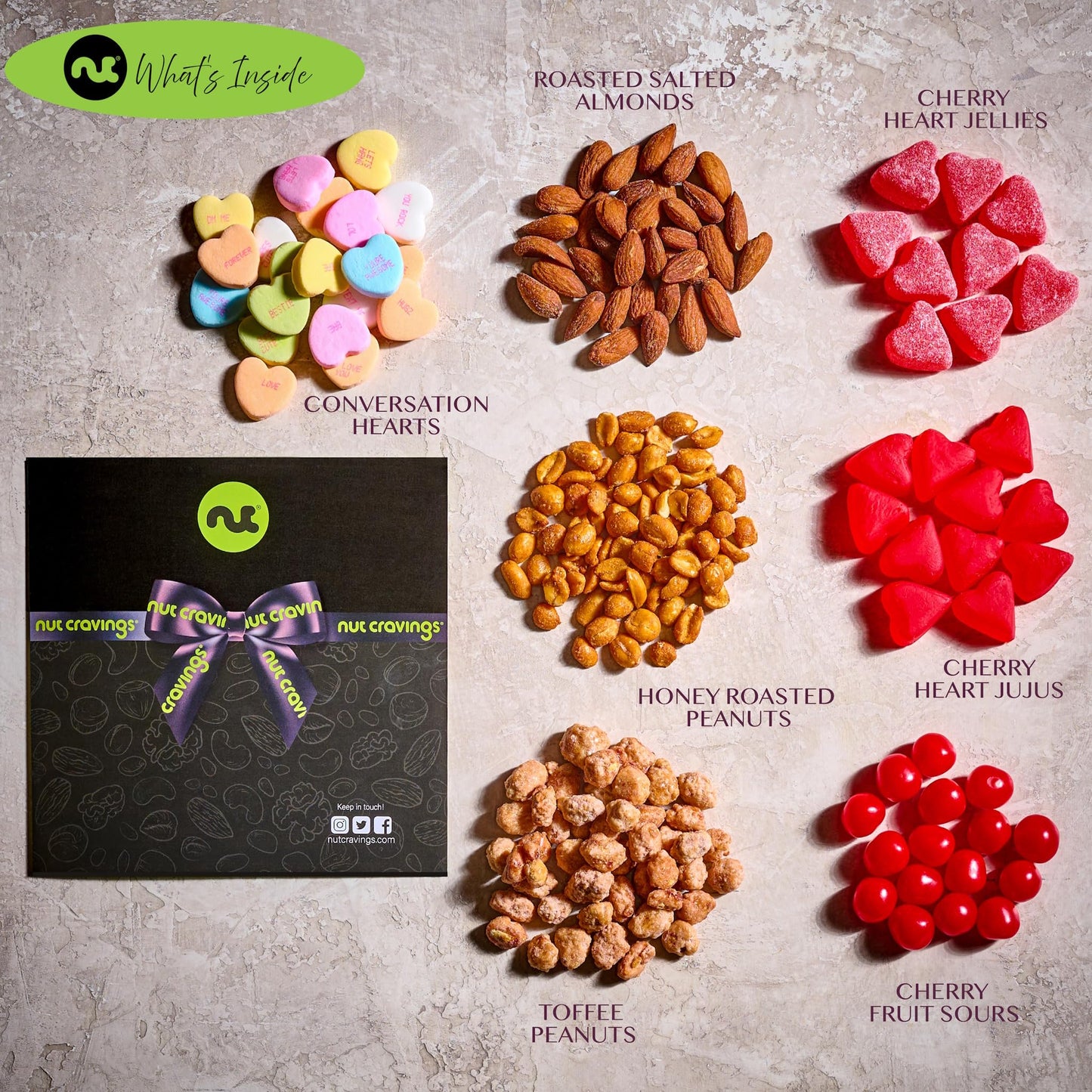 Nut Cravings Fathers Day Gourmet Dad Treats - Mixed Nuts & Heart Candy Gift Basket In Red Gold Box (7 Assortments, 1 Lb) Food Ar