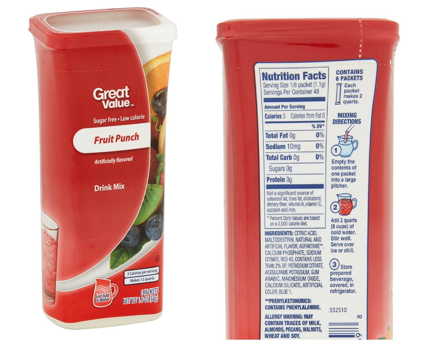 Great Value Drink Mix, Sugar Free, Fruit Punch, Cherry And Grape Bundle Of 3 Flavor Canisters. (Canister Designs May Vary)