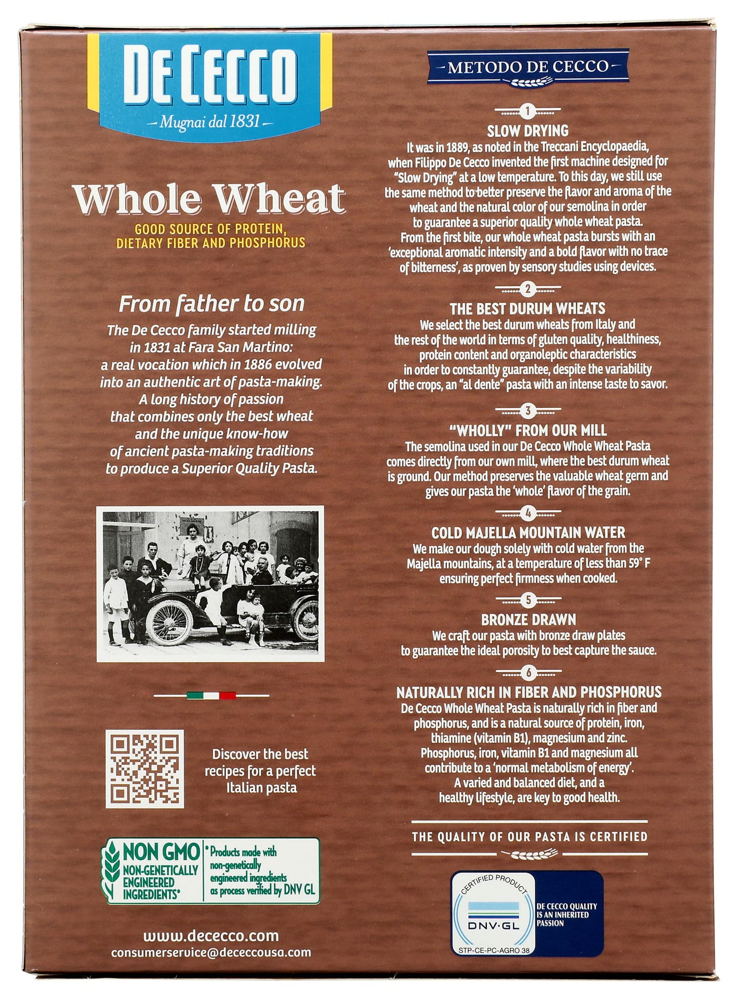 De Cecco Pasta Fusilli Whole Wheat Pasta, 13.25 oz