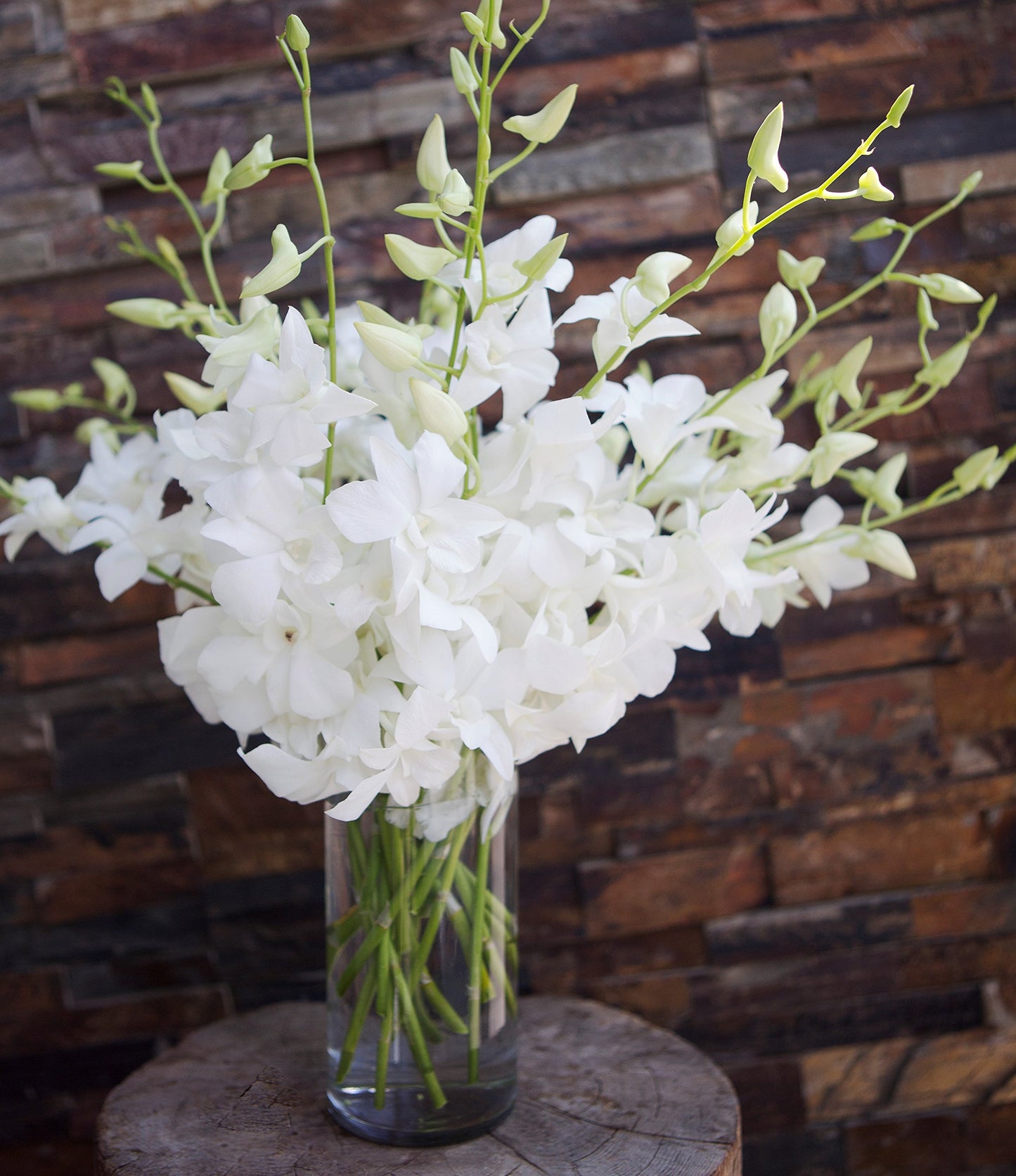 KaBloom Exotic Perla White Orchid Bouquet - 20 Fresh Dendrobium Orchids with Vase - White - Model KADF1185-V118-A999