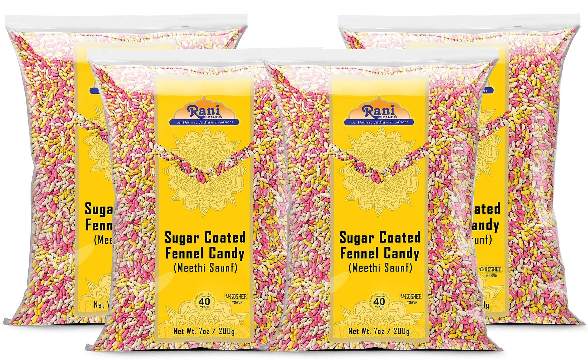 Rani Sugar Coated Fennel Candy 7oz 200g (Pack of 4, 28oz/800g total) ~ Indian After Meal Digestive Treat | Vegan | Gluten Friend