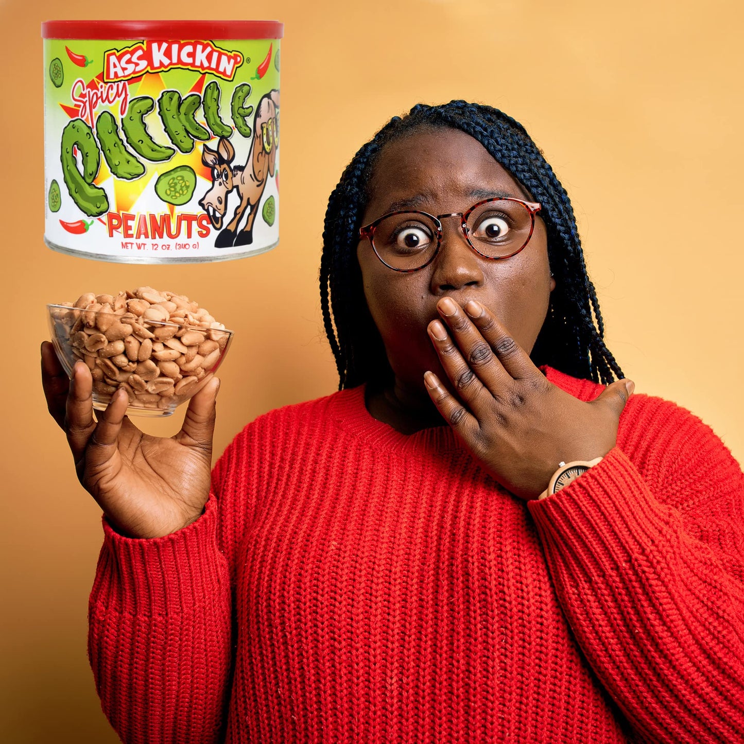 KICKIN Spicy Peanuts - Hot Peanuts Spicy - Hot Peanuts Challenge - 12oz - Spicy Nuts Flavoured with Pickle Peanuts - Ultimate Sp