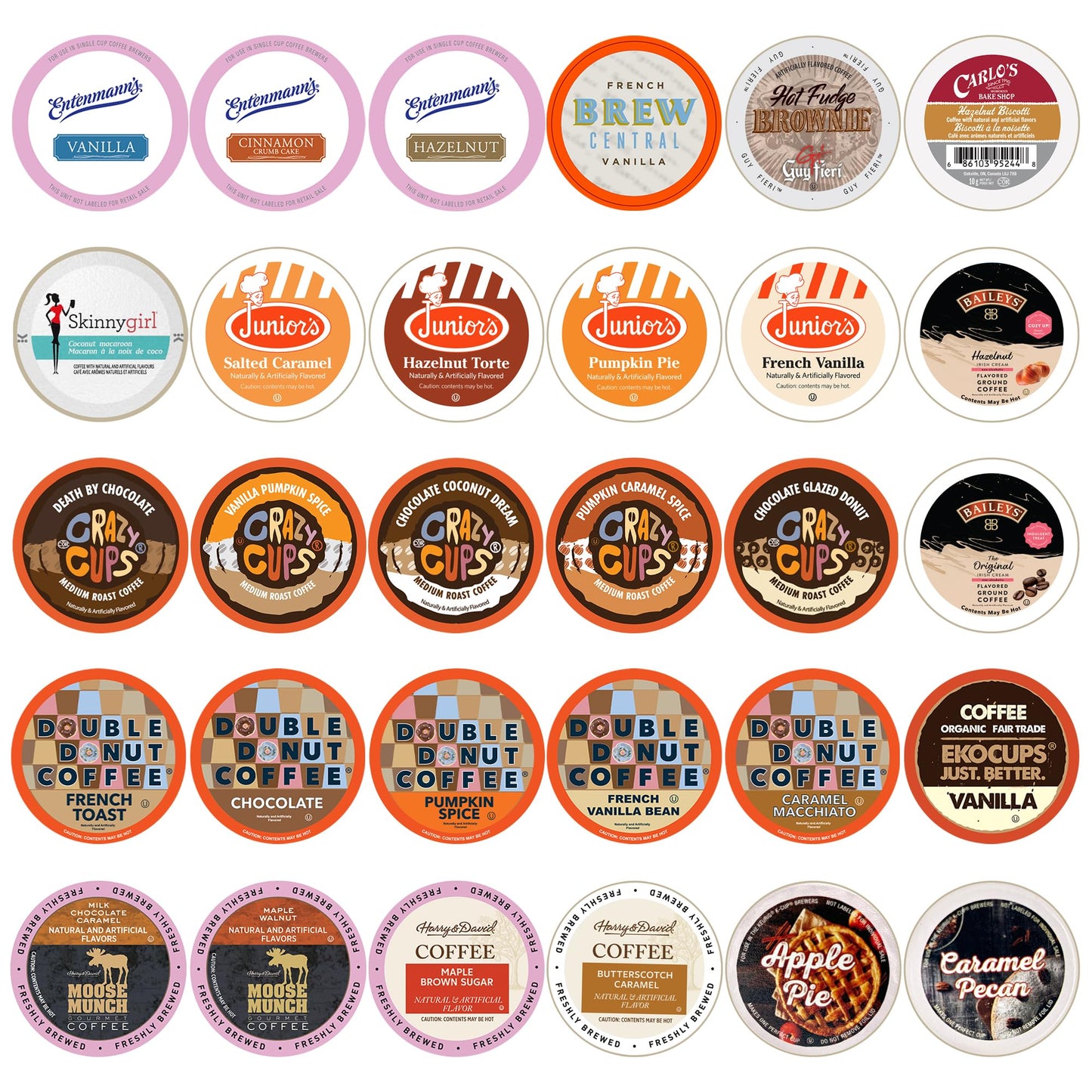 Crazy Cups Perfect Samplers Flavored Coffee Pods Variety Pack  Including Flavors like French Vanilla  Caramel Macchiato  & Chocolate Coffee  30 Count