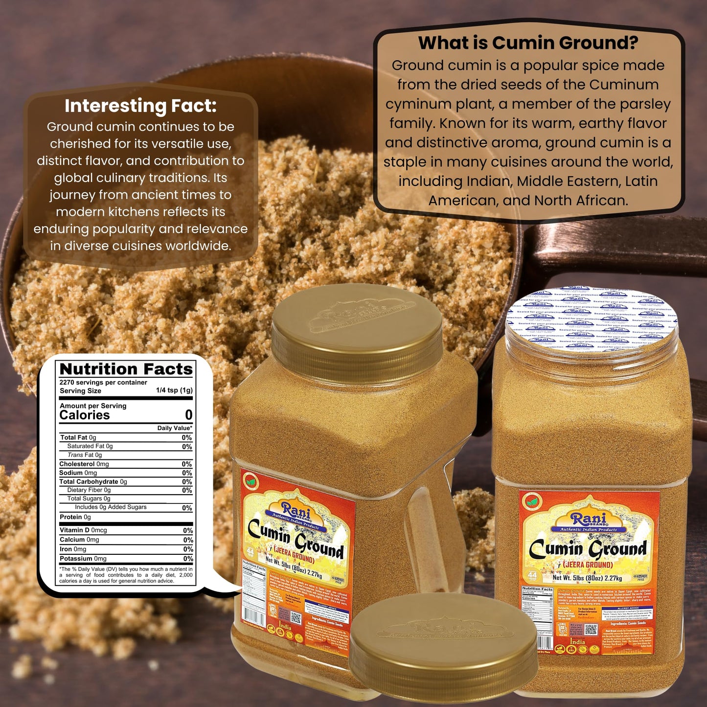 Rani Cumin (Jeera) Powder Spice 80Oz (5Lbs) 2.27Kg Bulk Pet Jar ~ All Natural | Vegan | Gluten Friendly | Non-Gmo | Kosher | Ind