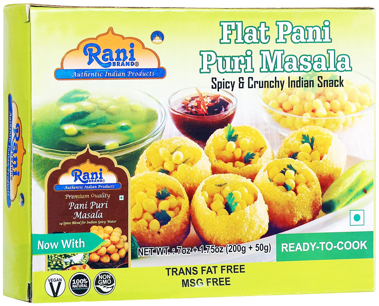 Rani Pani Puri Coins (Uncooked, Microwaveable Wheat And Semolina Coins) 7Oz (200G) With Pani Puri Masala (14-Spice Blend For Indian Spicy Water) 3.5Oz (100G) ~ All Natural | Vegan | Non-Gmo