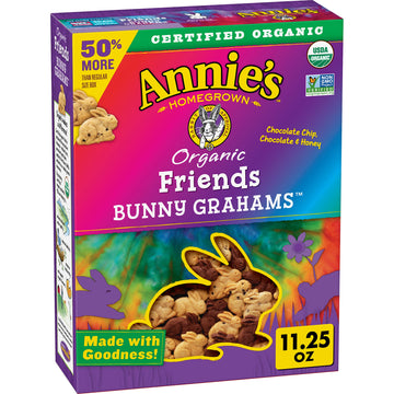 Annie'S Organic Friends Bunny Grahams, Chocolate Chip, Chocolate, And Honey Baked Graham Snacks, 11.25 Oz