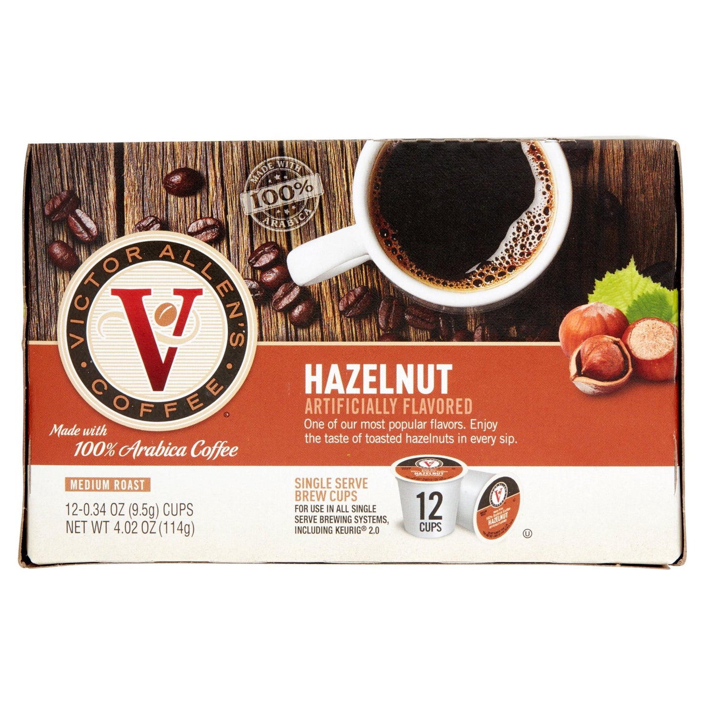 Victor Allens Coffee Hazelnut Flavored Medium Roast Single Serve Coffee Pods, 12 Count, Compatible with Keurig K-Cup malt-inspired, Brown