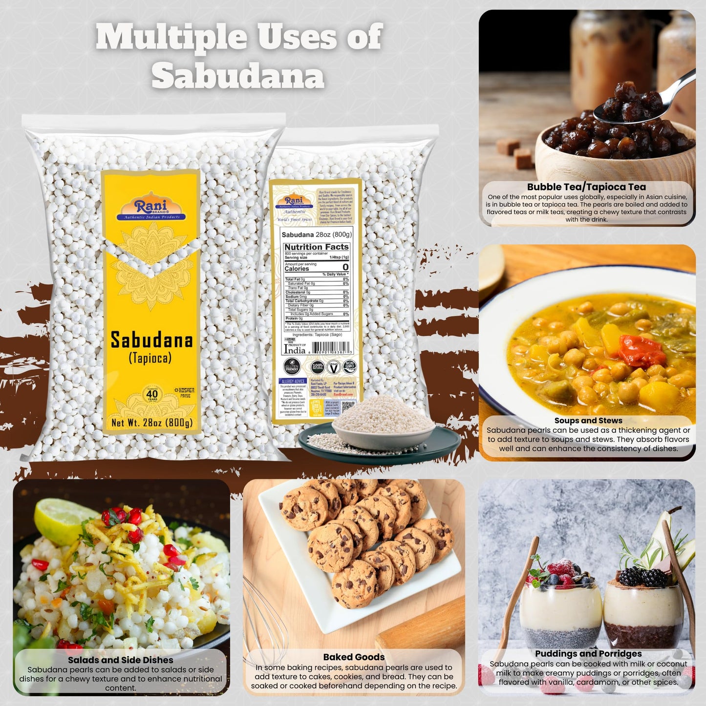 Rani Sabudana (Tapioca/Sago) Pearls, All Natural, Vegan, 28oz (800g) - Non-GMO, Indian Origin
