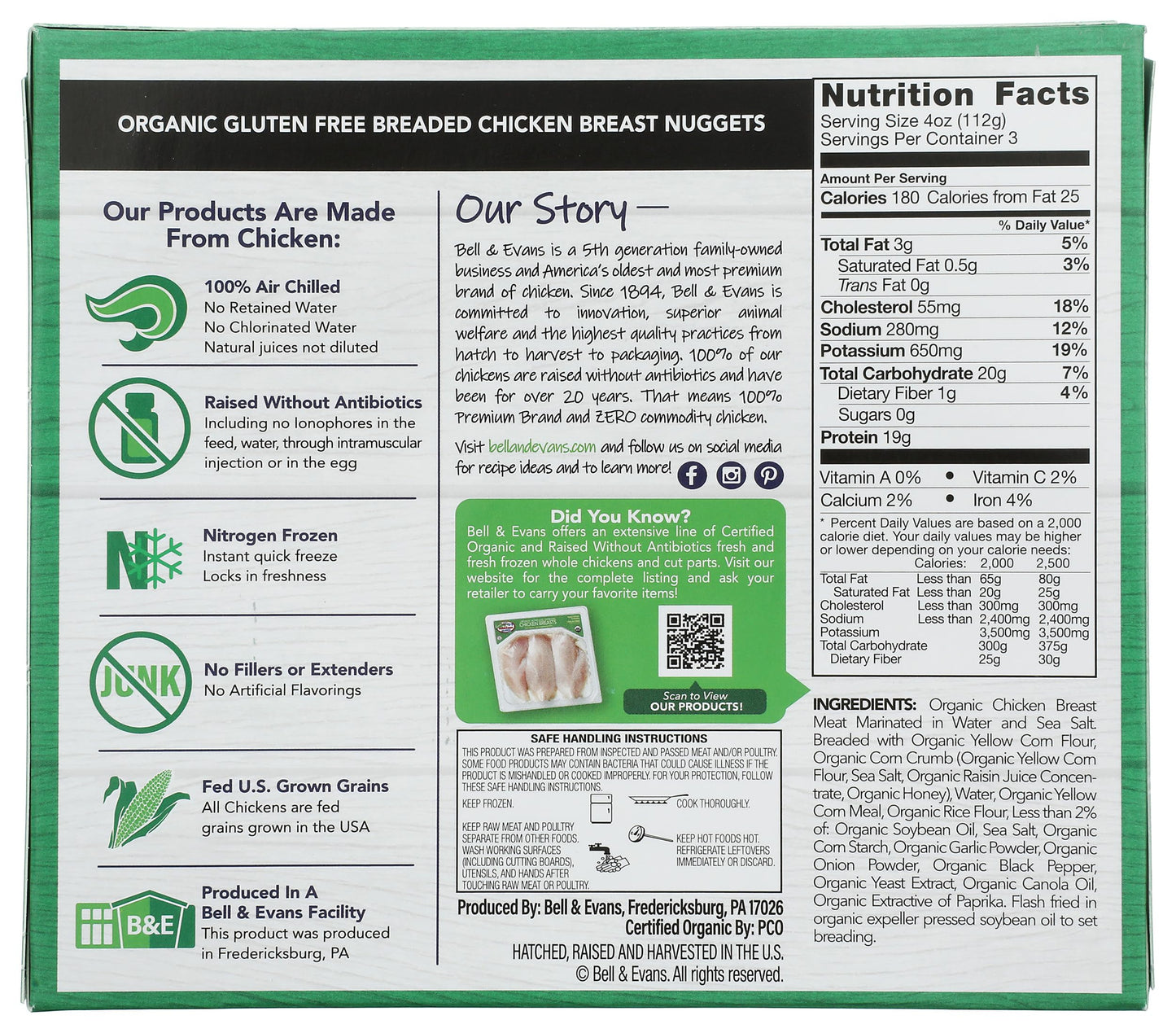 BELL & EVANS Organic Chicken Nugget, 12 OZ