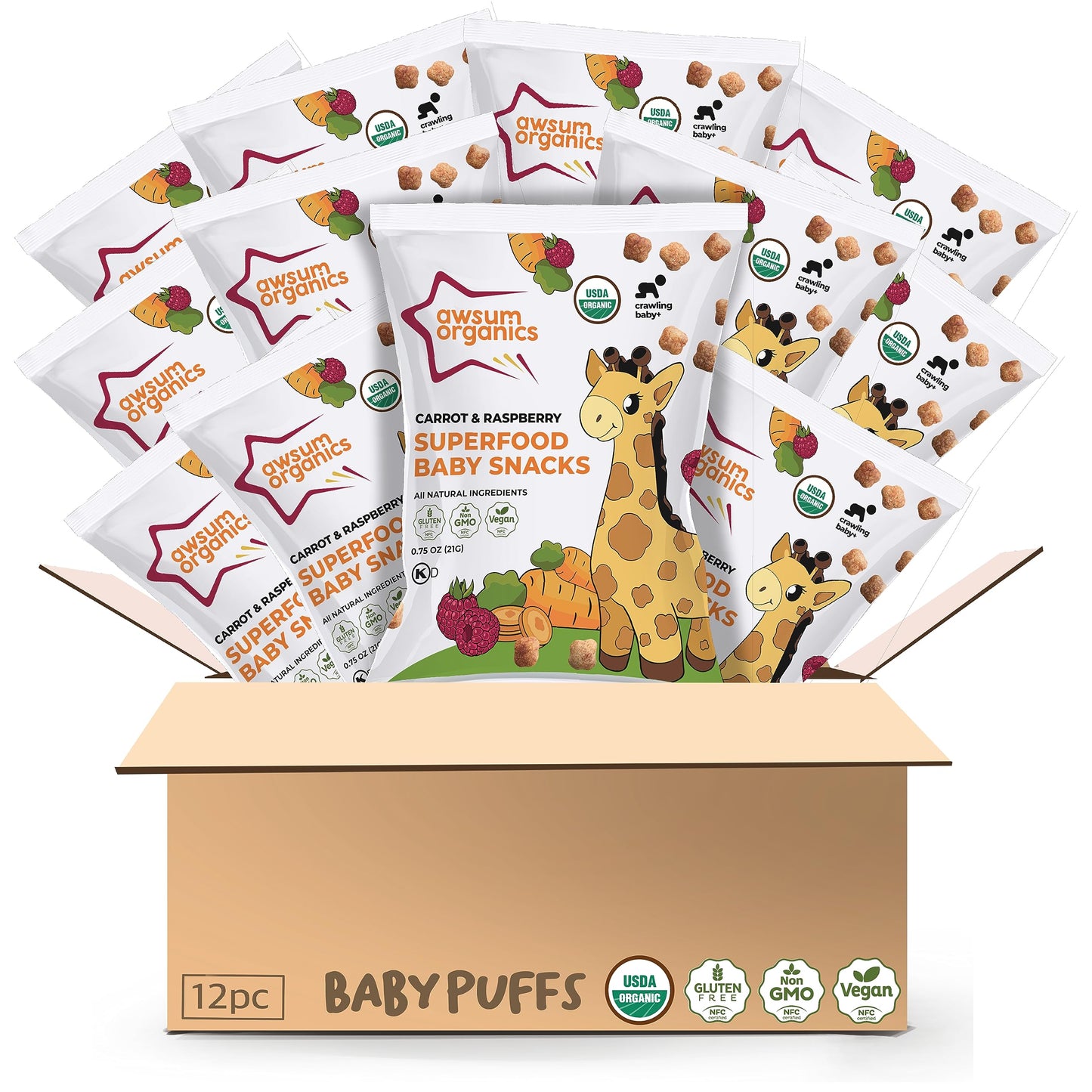 Awsum Organics Baby Snacks - Happy Healthy Baby Food - Snack For Babies - Vegan Kosher Gluten Free - Non-Allergy - No Added Suga