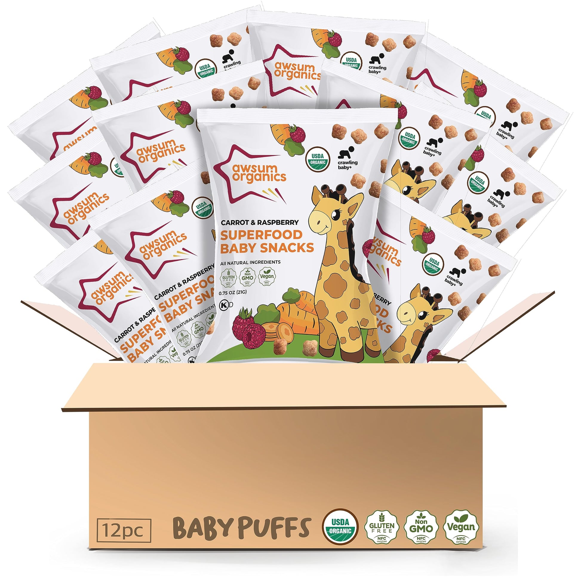 Awsum Organics Baby Snacks - Happy Healthy Baby Food - Snack For Babies - Vegan Kosher Gluten Free - Non-Allergy - No Added Suga