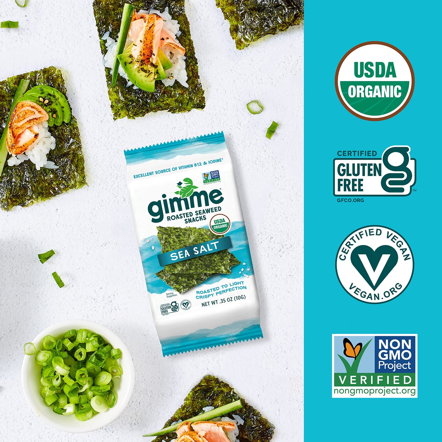 Gimme - Sea Salt - Sharing Size - Organic Roasted Seaweed Sheets - Keto, Vegan, Gluten Free - Great Source Of Iodine & Omega 3S