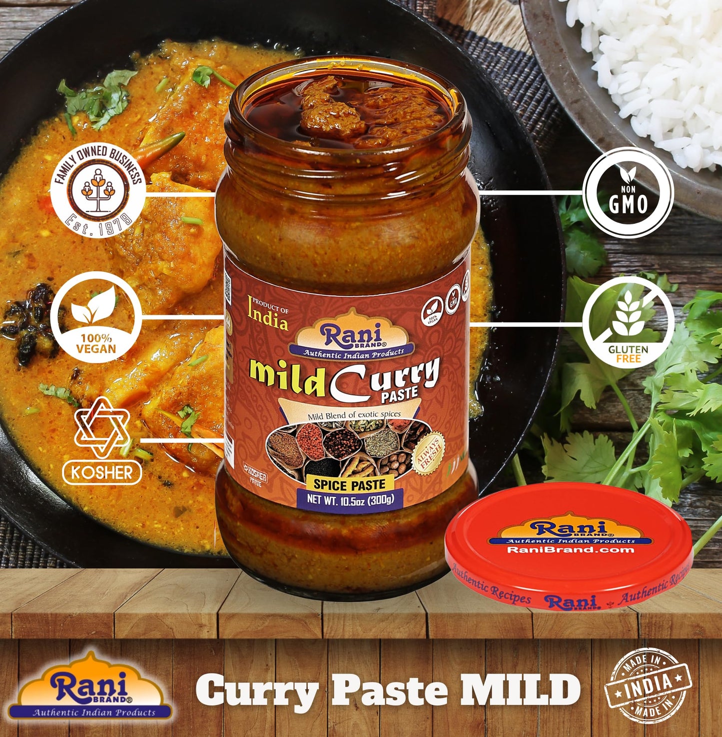 Rani Curry Paste Mild (Spice Paste) 10.5Oz (300G) Glass Jar ~ No Colors | All Natural | Non-Gmo | Vegan | Gluten Free | Indian O