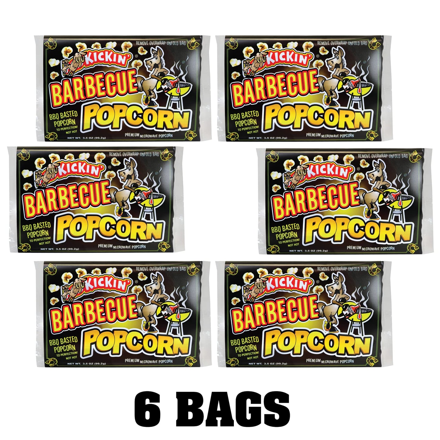 ASS KICKIN BBQ Microwave Popcorn - 6 Pack, 3.5 Ounce Bags - Gourmet Snack for Movie Night