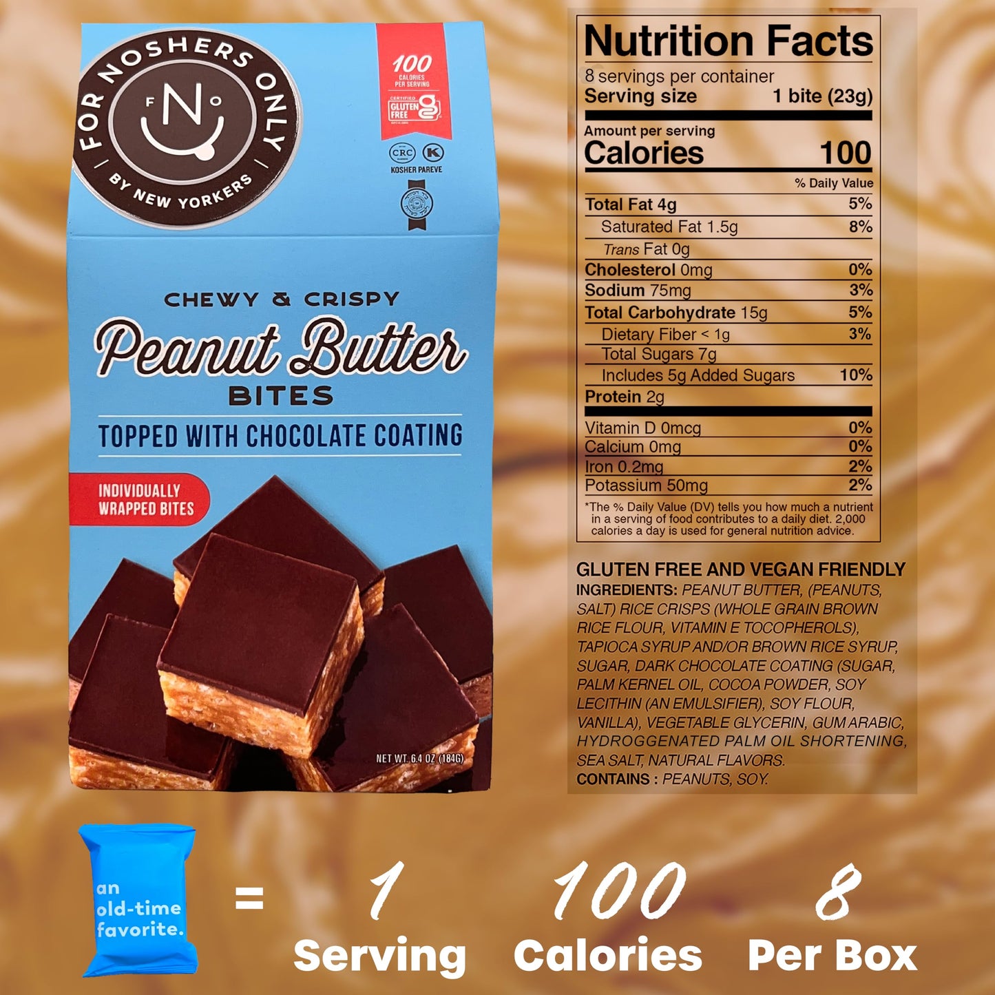 For Snackers Only Peanut Butter Bites - Gluten Free, Vegan, Non-Dairy, 10 Individually Wrapped Pieces, 100 Calorie Snack