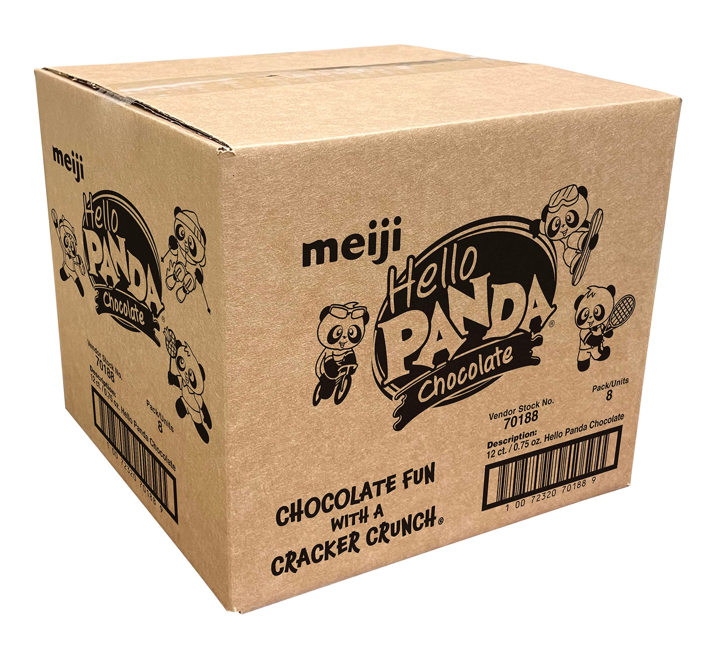Meiji Hello Panda Cookies, Chocolate Crème Filled - 8 Boxes Of 12 Count, 0.75Oz Bags - Bite Sized Cookies With Fun Panda Sports