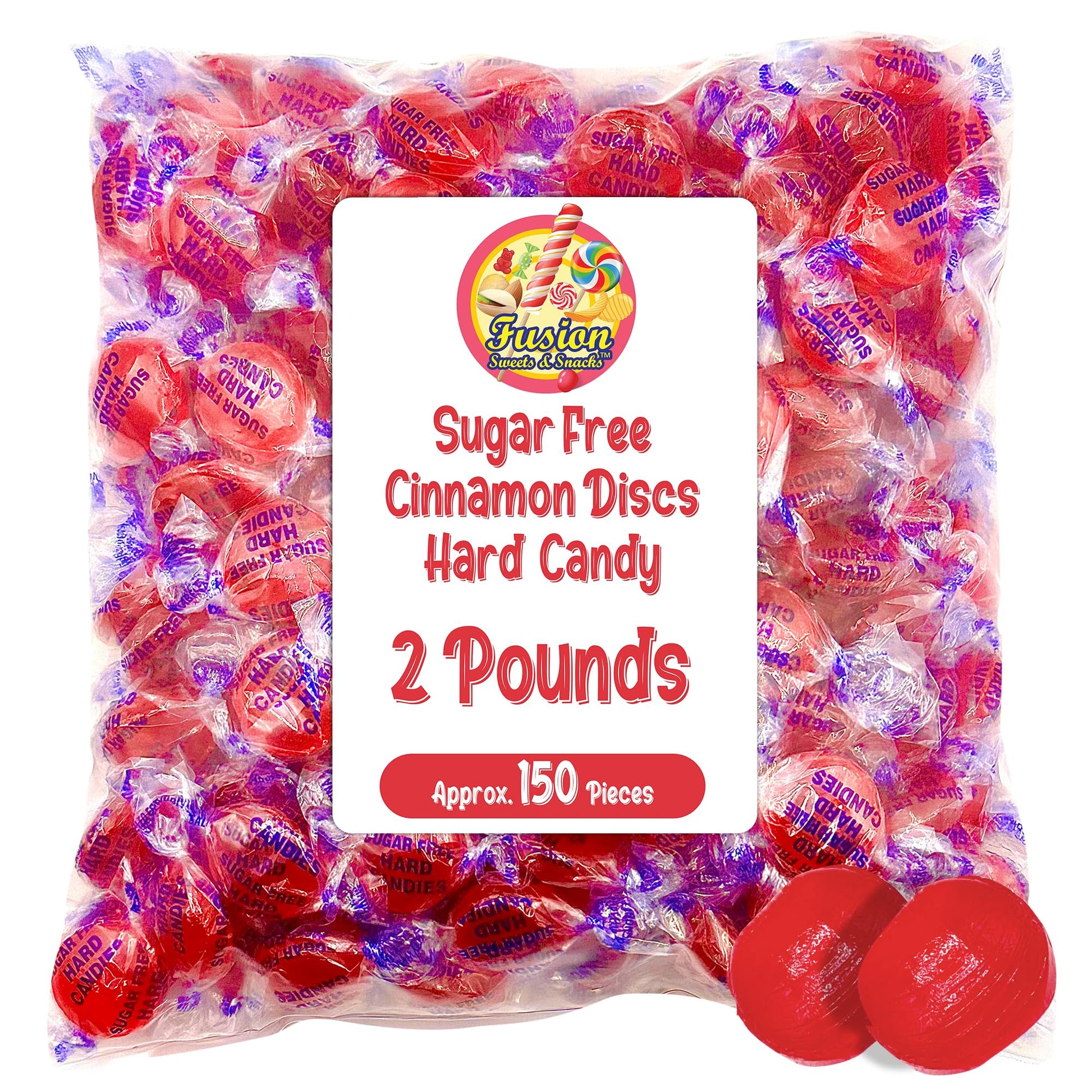 Fusion Sweets Sugar Free Cinnamon Hard Candy - 2lb Bulk Bag, Individually Wrapped, Red, Approx. 150 Pieces