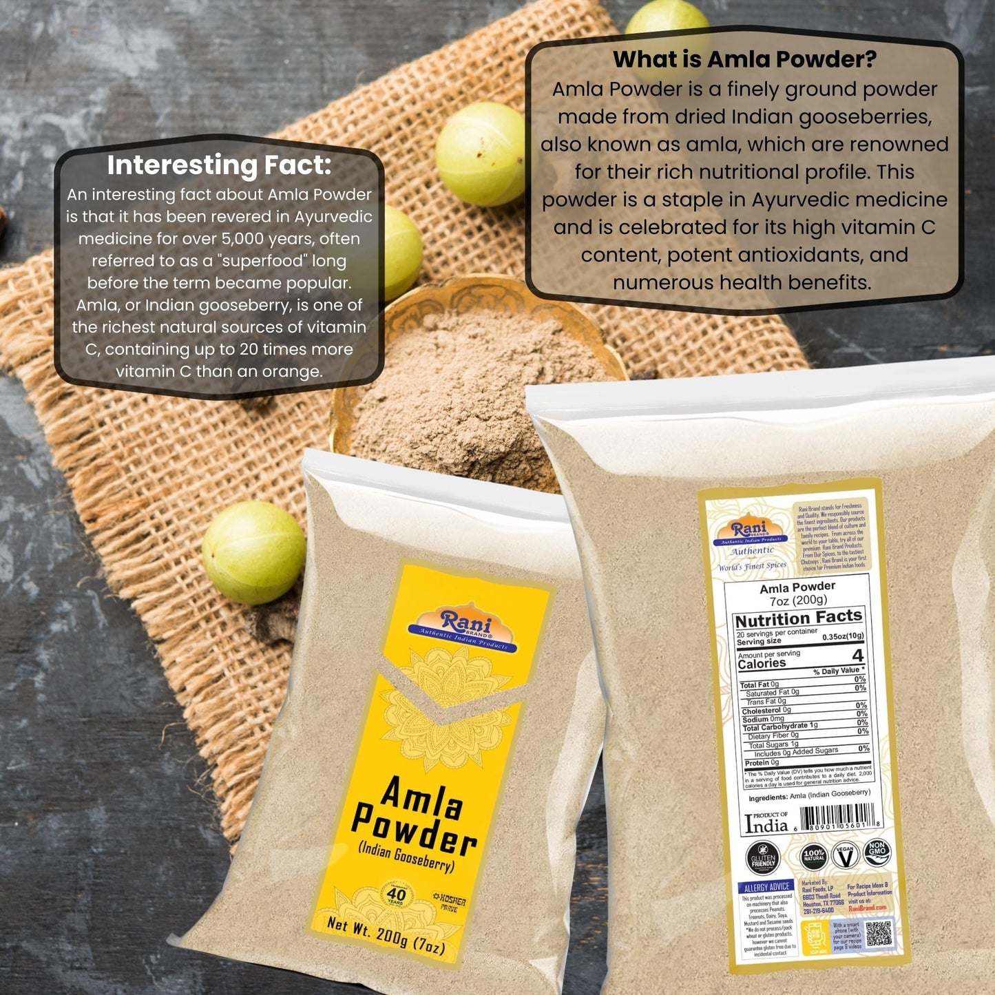 Rani Amla Powder (Indian Gooseberry) 7Oz (200G) ~ All Natural | No Color | Gluten Friendly | Vegan | Non-Gmo | Kosher | No Salt
