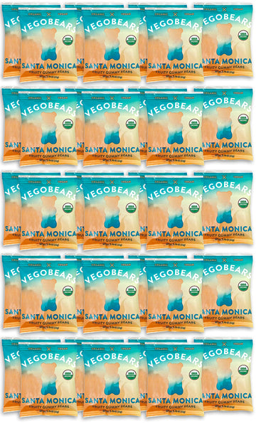 Candy People VegoBears Santa Monica Snack Packs Organic Gummy Bears, Non-GMO, Banana, Pineapple, & Strawberry Gummies Single Ser