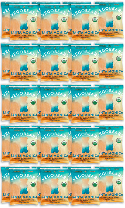 Candy People VegoBears Santa Monica Snack Packs Organic Gummy Bears, Non-GMO, Banana, Pineapple, & Strawberry Gummies Single Ser