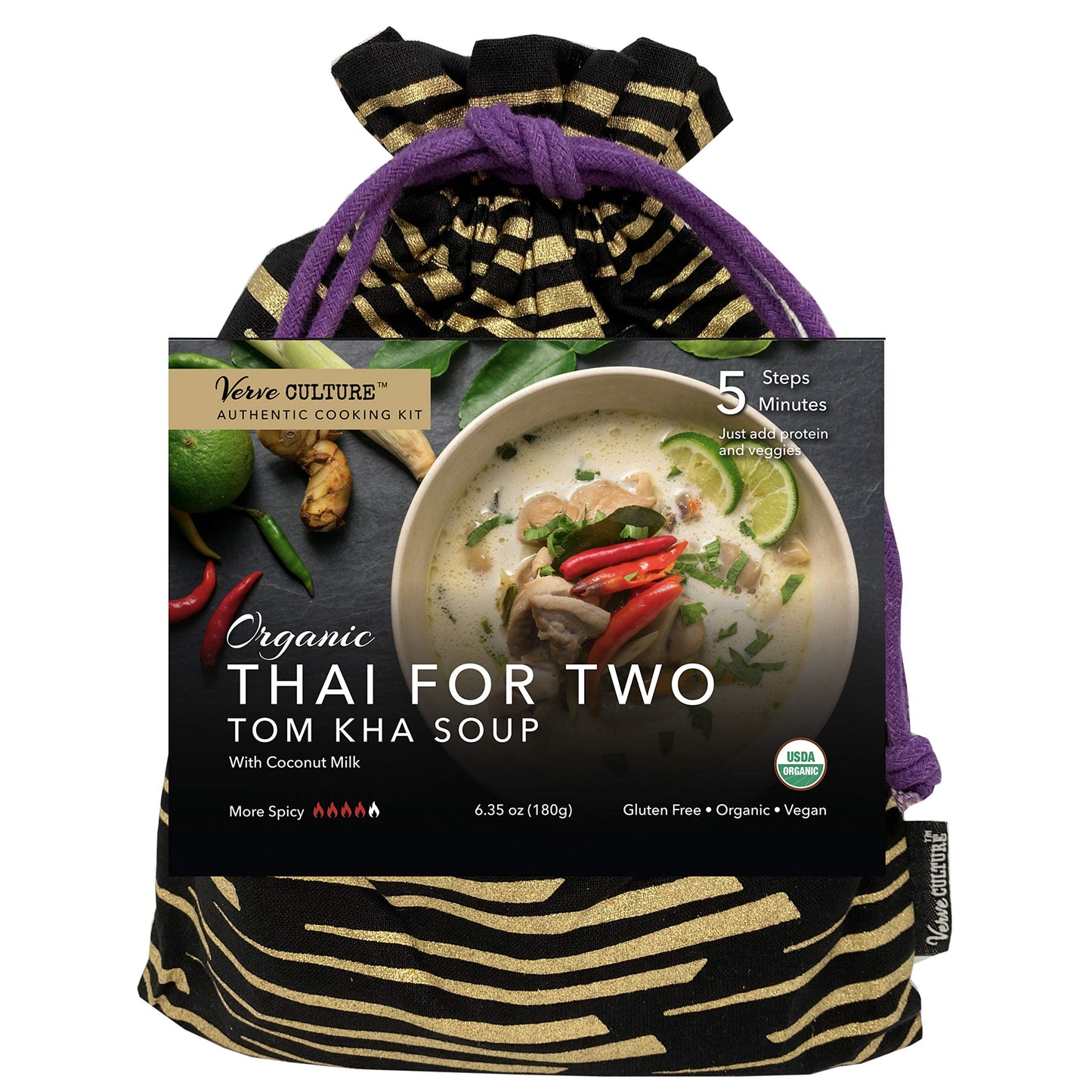 Thai For Two Cooking Kit By Verve Culture | Usda-Organic Tom Kha Soup Cooking Kit | Authentic Thai Cuisine | Unique Cooking Gift