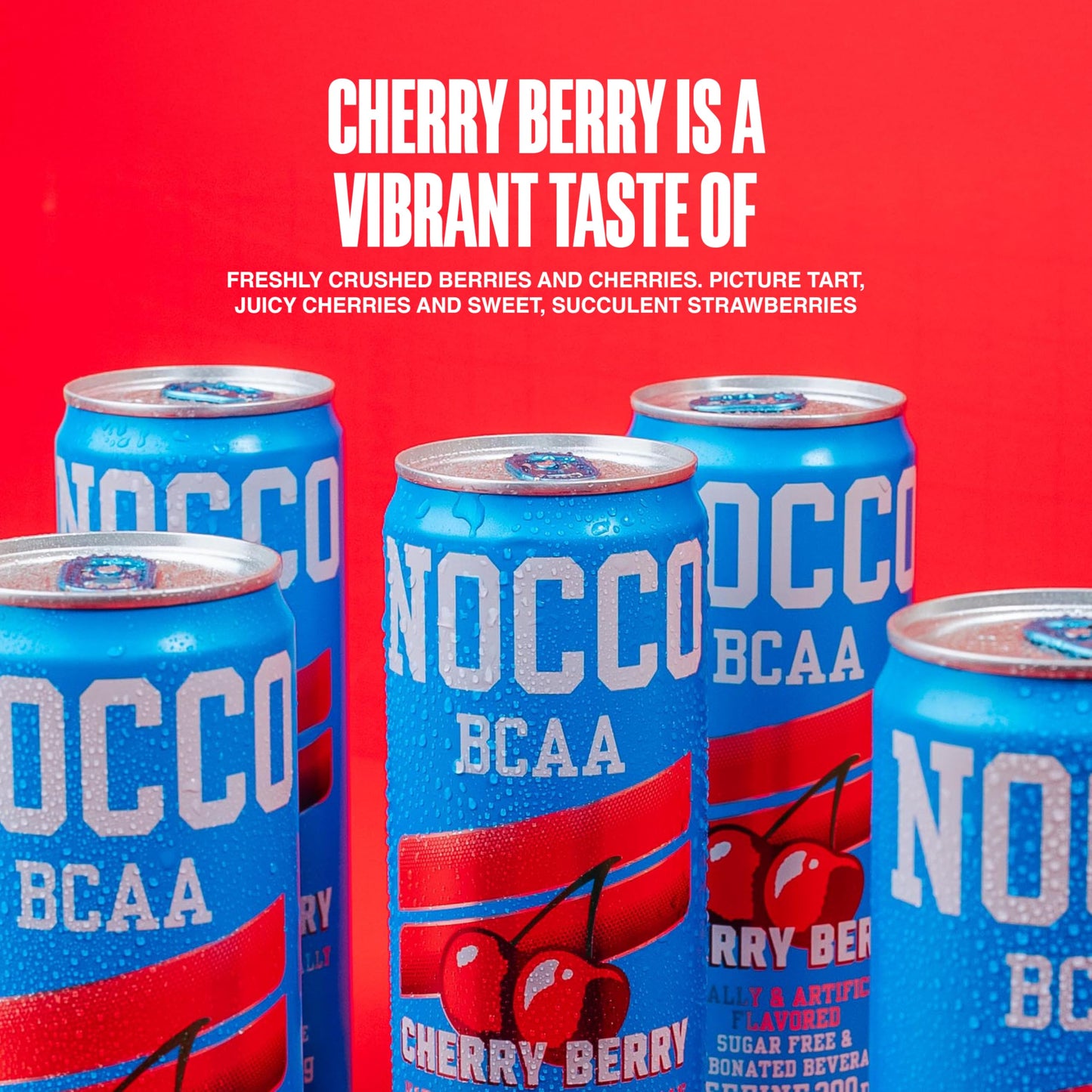 NOCCO BCAA Energy Drink Cherry Berry - 12 Fl Oz (Pack of 12) - 200mg of Caffeine  Sugar Free Energy Drinks - Carbonated & Low Calorie  BCAAs  Vitamin B6  B12  & Biotin - Grab & Go Performance Drink