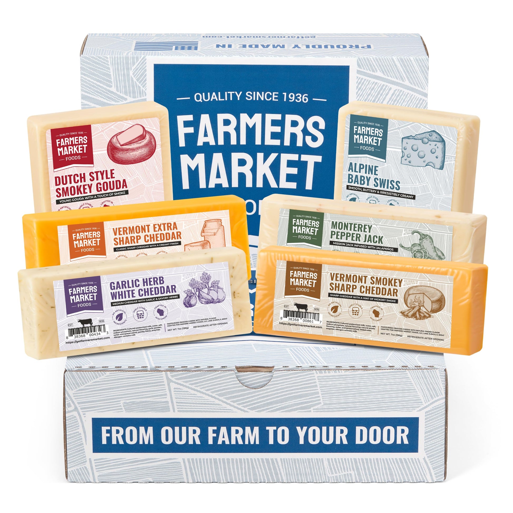 Farmers Market, Gluten Free, Keto, Paleo, Low Sodium, Zero Sugar, Wisconsin Cheese Gift Sets, 6 Count