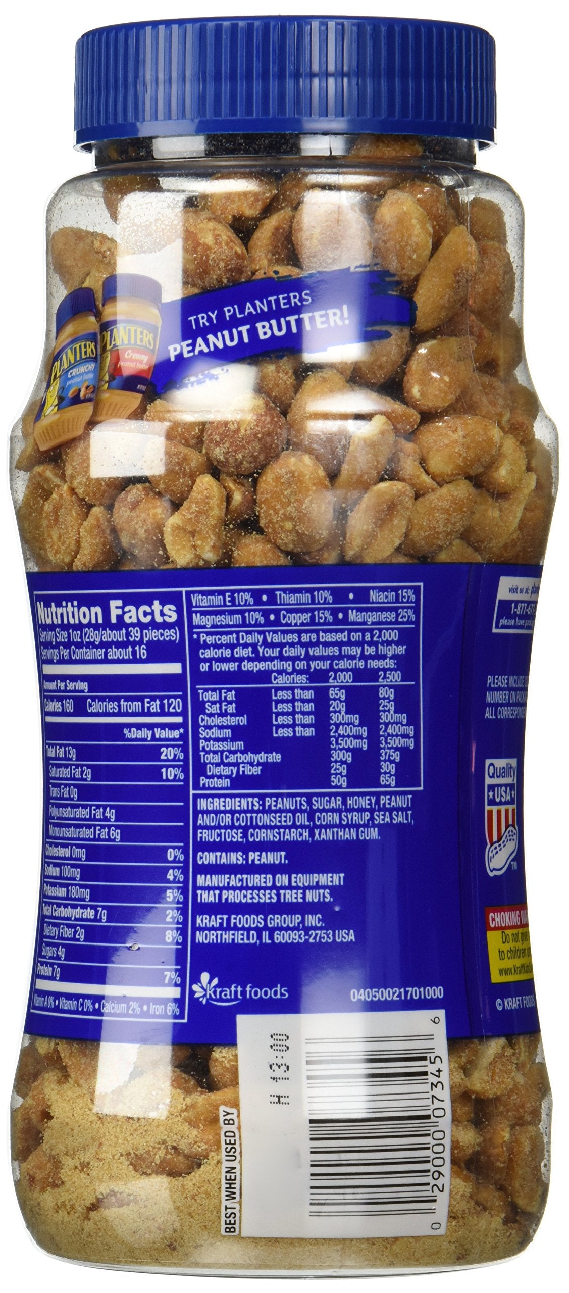 Planters, Honey Roasted Peanuts, 16oz Jar (Pack of 2)