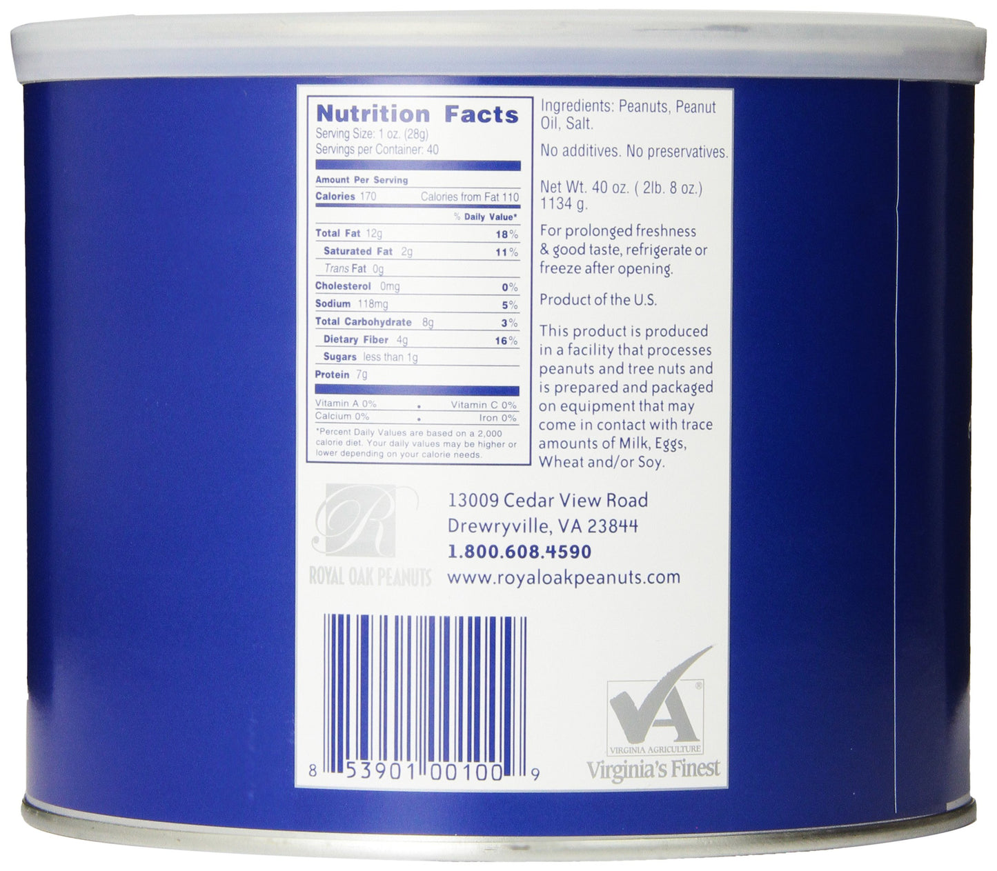 Royaloak Gourmet Virginia Salted Peanuts - 40 Ounce Tins, Pack of 2