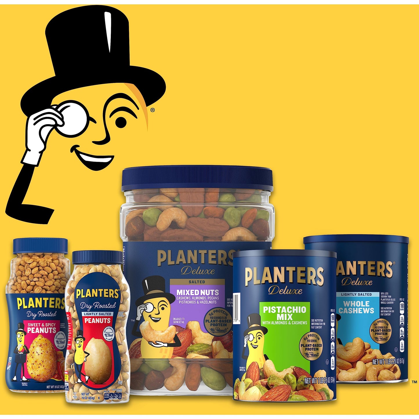 PLANTERS Salted Cashew Halves & Pieces, Party Snacks, Plant-Based Protein 8oz (1 Canister) (Pack of 3)