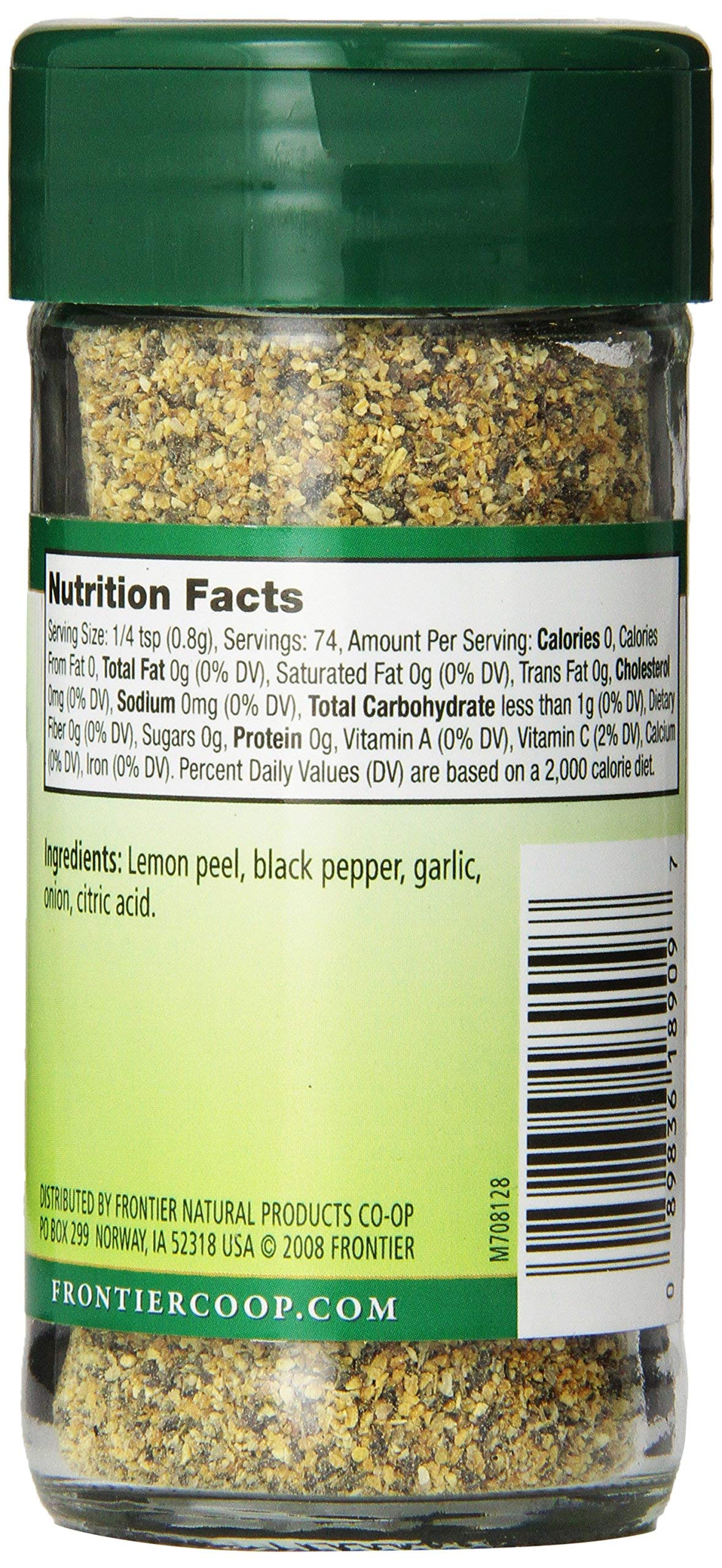 Frontier Seasoning Blends, Salt-Free Lemon Pepper, 2.08-Ounce Bottle