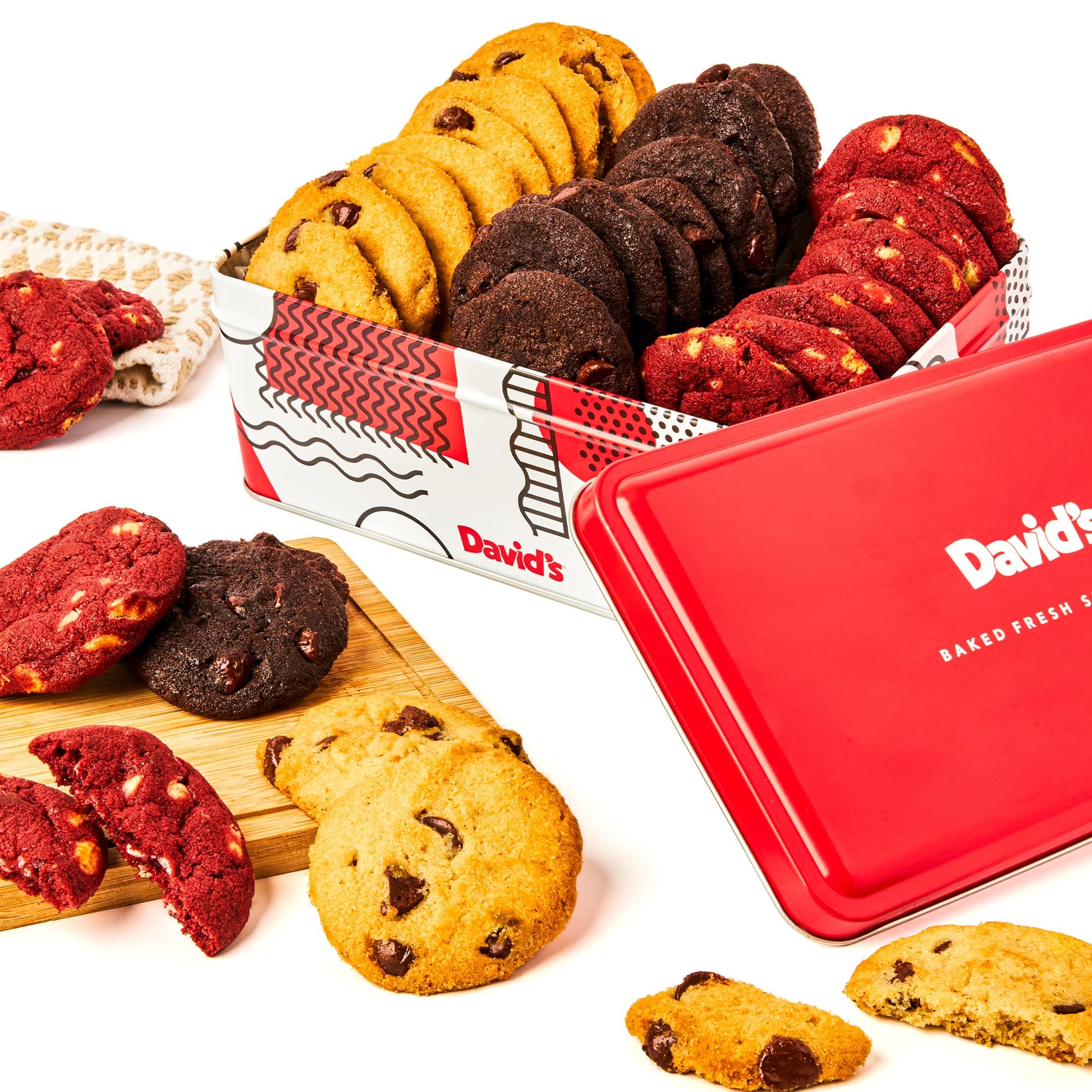 Davids Cookies Fresh-Baked Sweet Sampler Mini Bites Tin - 14oz Assorted Mini Cookies with Chocolate Chip, Chocolate & White Cho