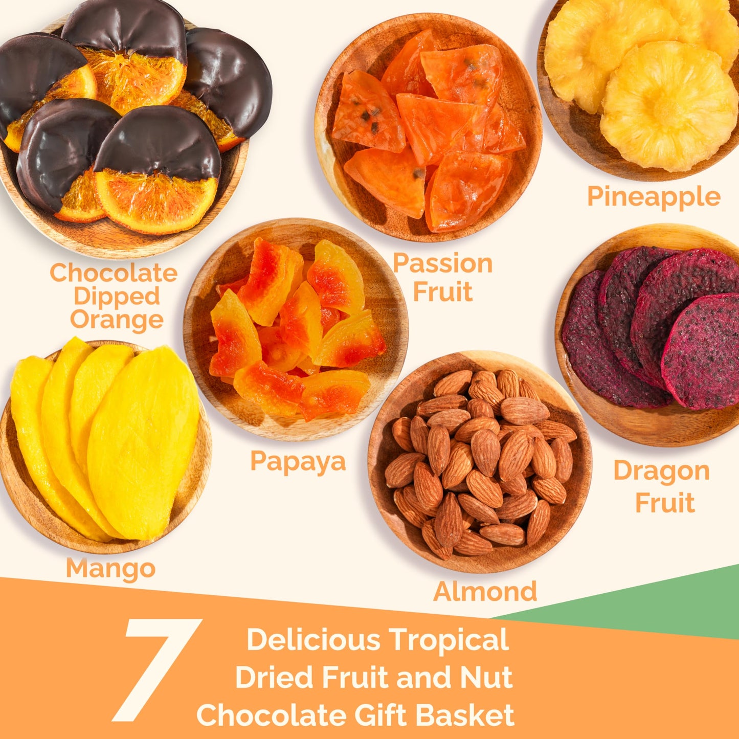 Christmas Gift Baskets - 7 Tropical Flavors Chocolate Orange Christmas Fruit Basket Gift |12.5Oz Soft Dried Fruit Gift Baskets For Delivery | Holiday Gift Baskets For Christmas Food Gifts For Mature-Themeds
