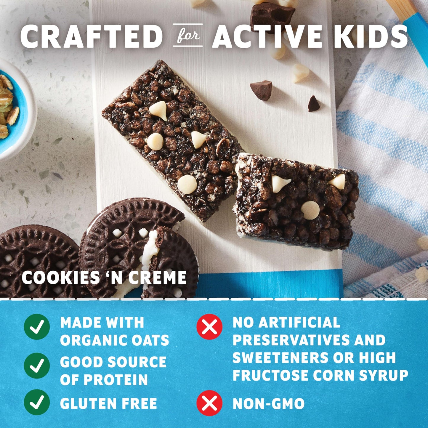 Zbar Protein - Cookies N Creme - Crispy Snack Bars - Made With Organic Oats - Non-Gmo - 5G Protein - Gluten Free Protein Bars (15 Pack)