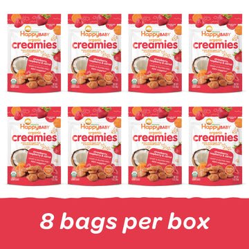 Happy Baby Organics Creamies Freeze-Dried Veggie & Fruit Snacks With Coconut Milk Strawberry Raspberry & Carrot, 1 Ounce (Pack O