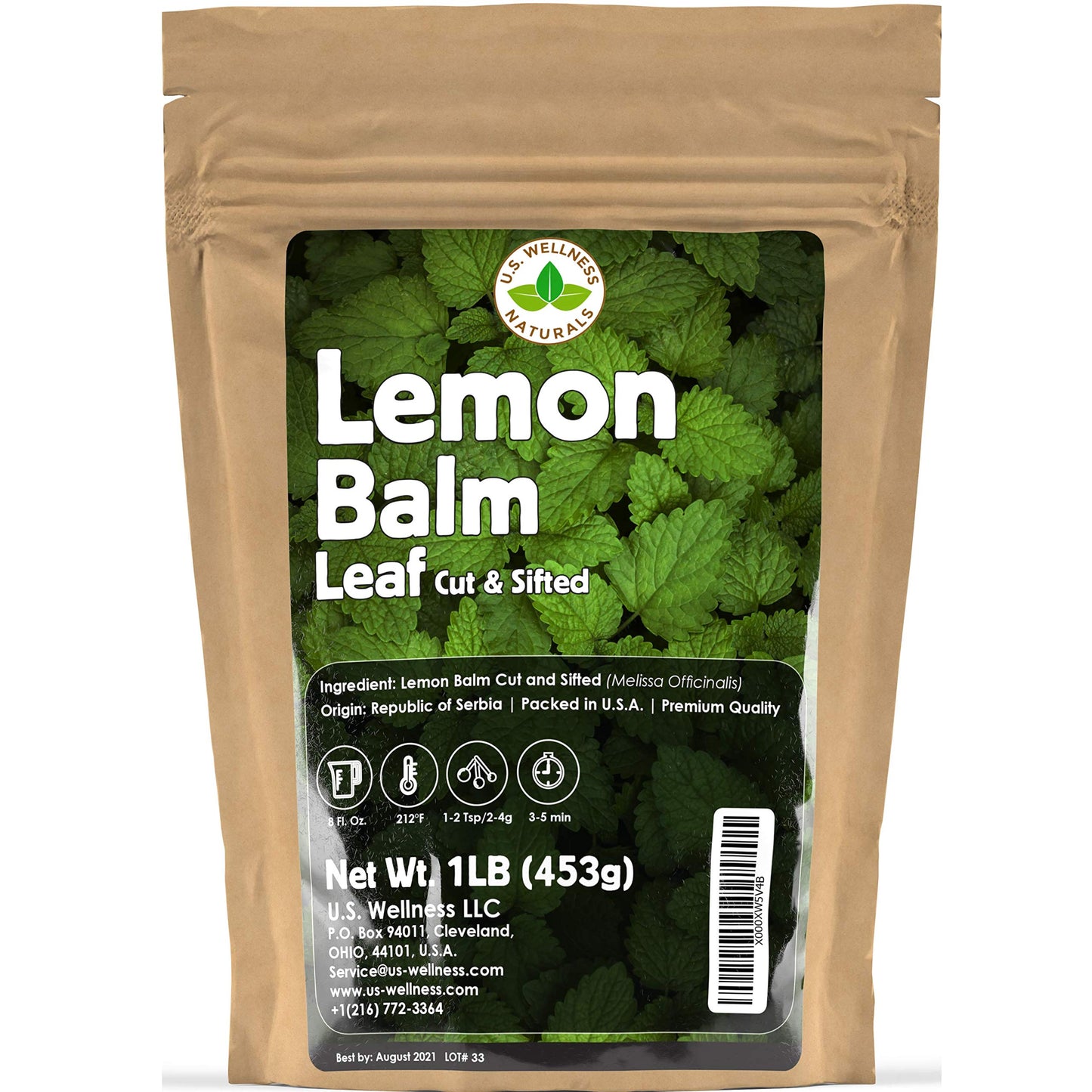 Lemon Balm (Herbal Tea): (Melissa Officinalis Caffeine Free) - Balm Leaf (Cut and Sifted)  1lb (16Oz) U.S. Wellness Bulk Tea