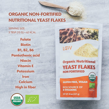 LOOV Organic Non-Fortified Nutritional Yeast Flakes - Vegan, Gluten Free, Non-GMO Unfortified Nooch - Good Source of Natural B-V