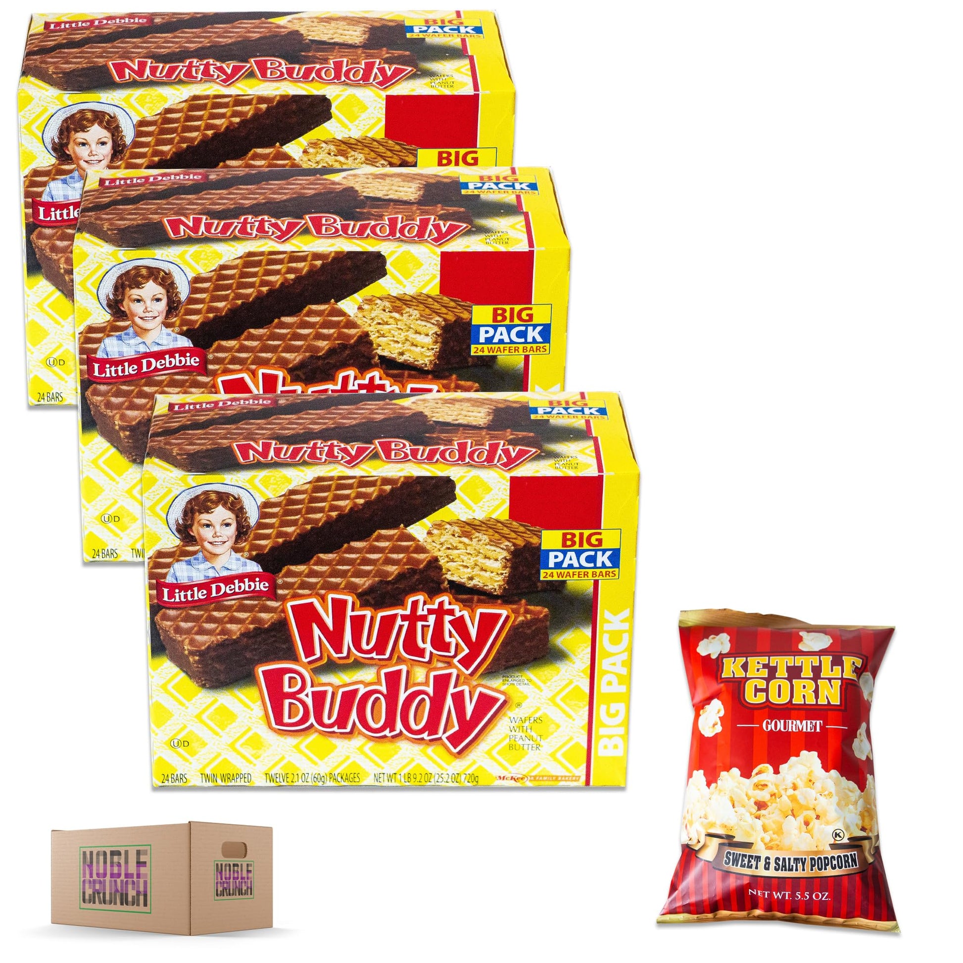 Little Debbie Nutty Buddy (3, 24ct packs) - Sweet and Salty Kettle Corn (5.5oz) - 4 Items Total