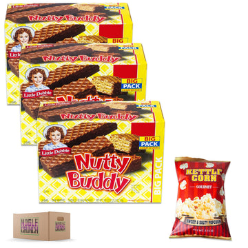 Little Debbie Nutty Buddy (3, 24ct packs) - Sweet and Salty Kettle Corn (5.5oz) - 4 Items Total