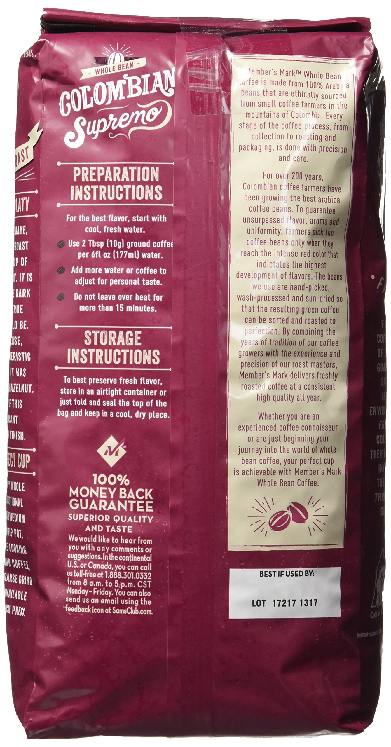 Members Mark Colombian Supremo Whole Bean Coffee (40 OZ), Sweet Chocolate & Hazelnut Notes, 40 oz, Medium Dark Roast