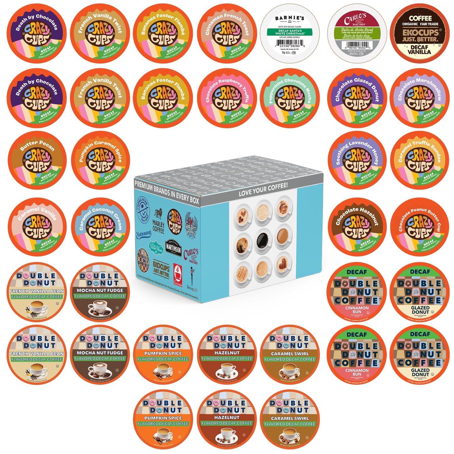 Crazy Cups Flavored Decaf Coffee Pods Variety Pack, 36 Count, Compatible with Keurig K Cups, Assorted Sampler