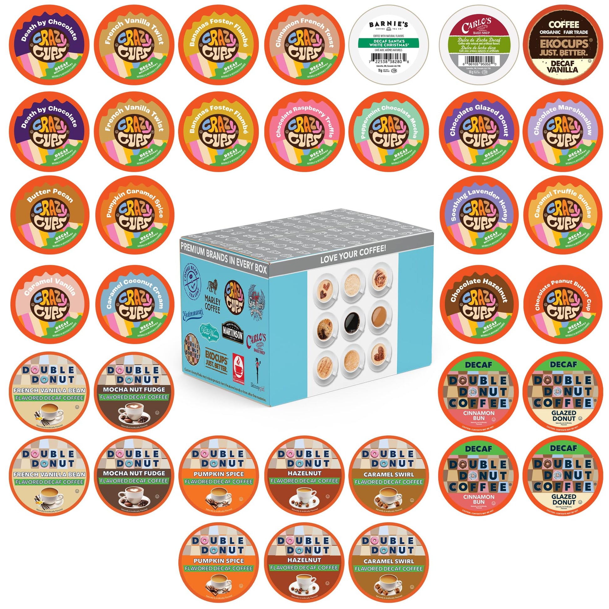 Crazy Cups Flavored Decaf Coffee Pods Variety Pack, 36 Count, Compatible with Keurig K Cups, Assorted Sampler