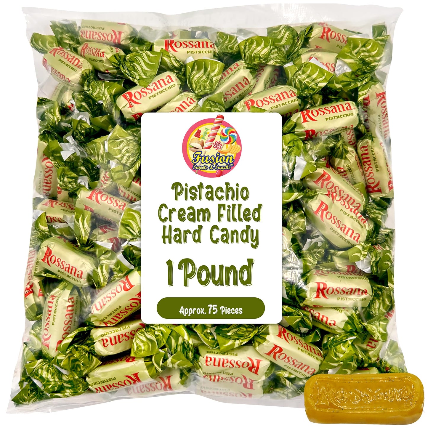 Rossana Pistachio Candy - 1 Pound Bag - Italian Hard Candy Individually Wrapped - Classic Pistachio Treat - Puntini Style Sweets - Authentic Italian Candy from Italy