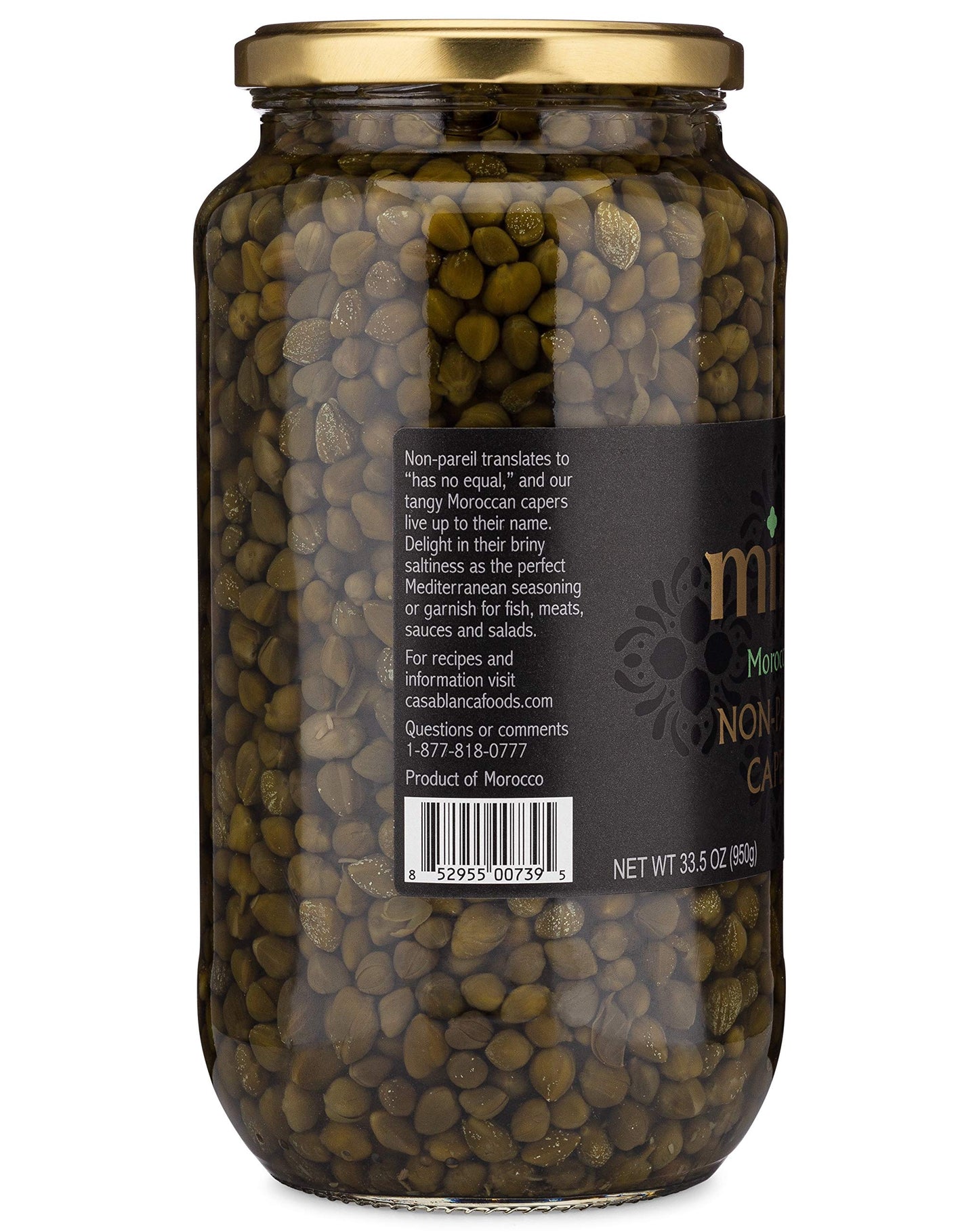 Mina Capers Non Pareil 33.5 Oz, Perfect Mediterranean Seasoning Or Garnish, Moroccan Capers Jar, Made With Only Capers, Water, Vinegar And Sea Salt, Non Gmo, Keto, Vegan, Gluten Free