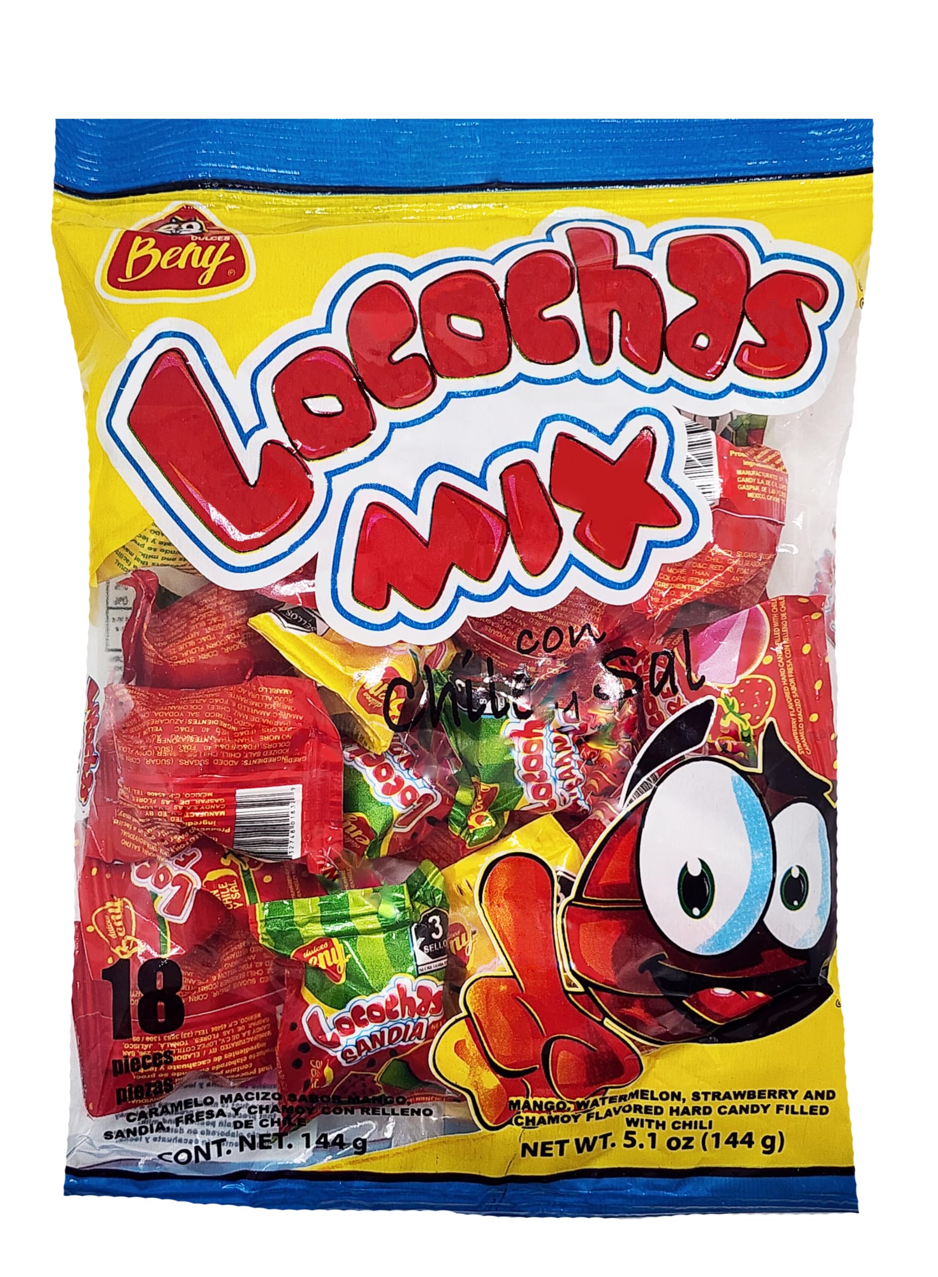 B E N Y LocoChas Hard Candy with Chili Powder Center, 5.1oz, 18pcs (Mix)