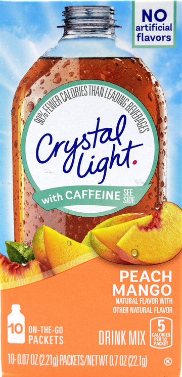Crystal Light Peach Mango Drink Mix, Caffeinated, 10 Packets, Pack of 25