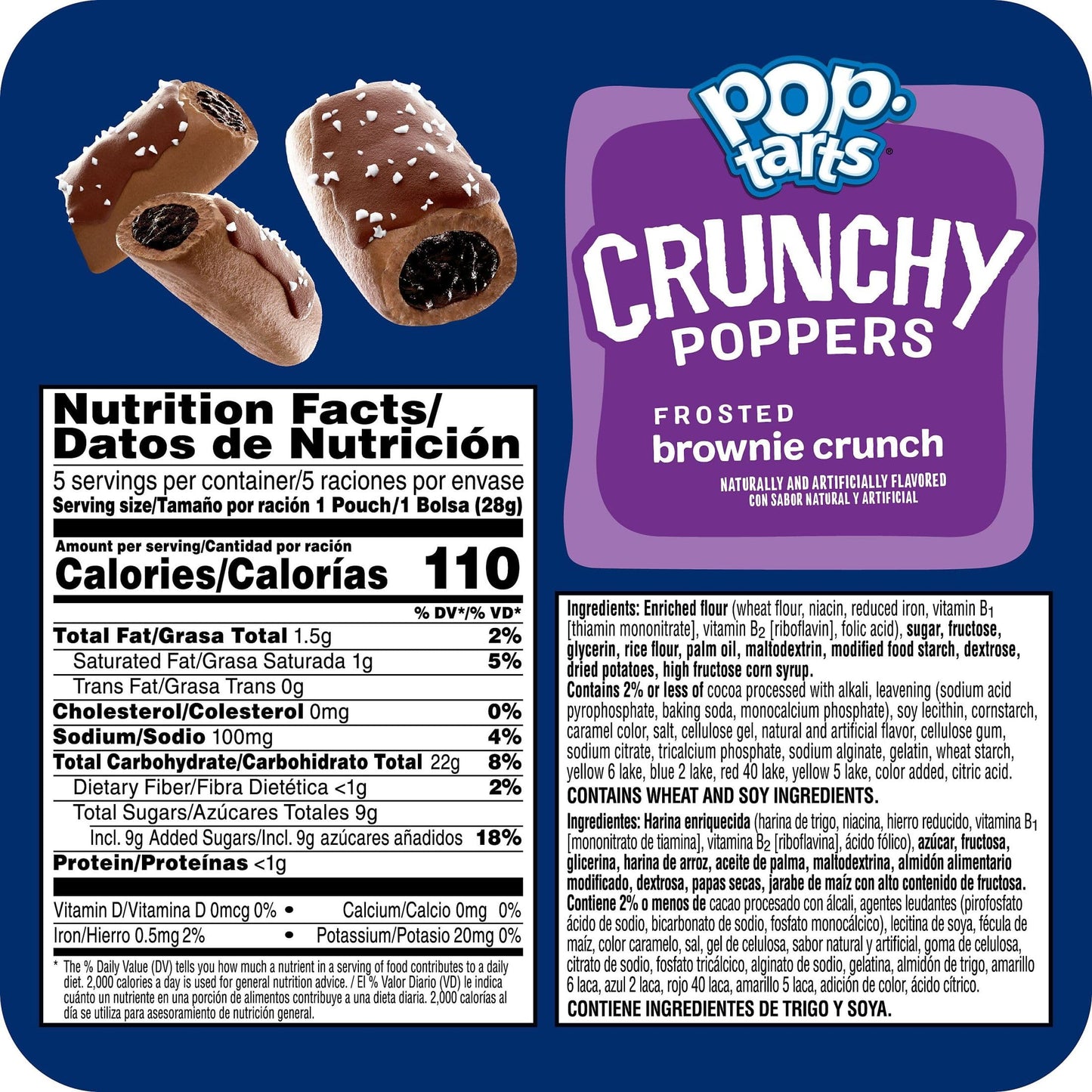 Pop-Tarts Crunchy Poppers Crunchy Filled Snack Pieces, Kids Snacks, On-the-Go, Frosted Brownie Crunch (6 Boxes, 30 Pouches)