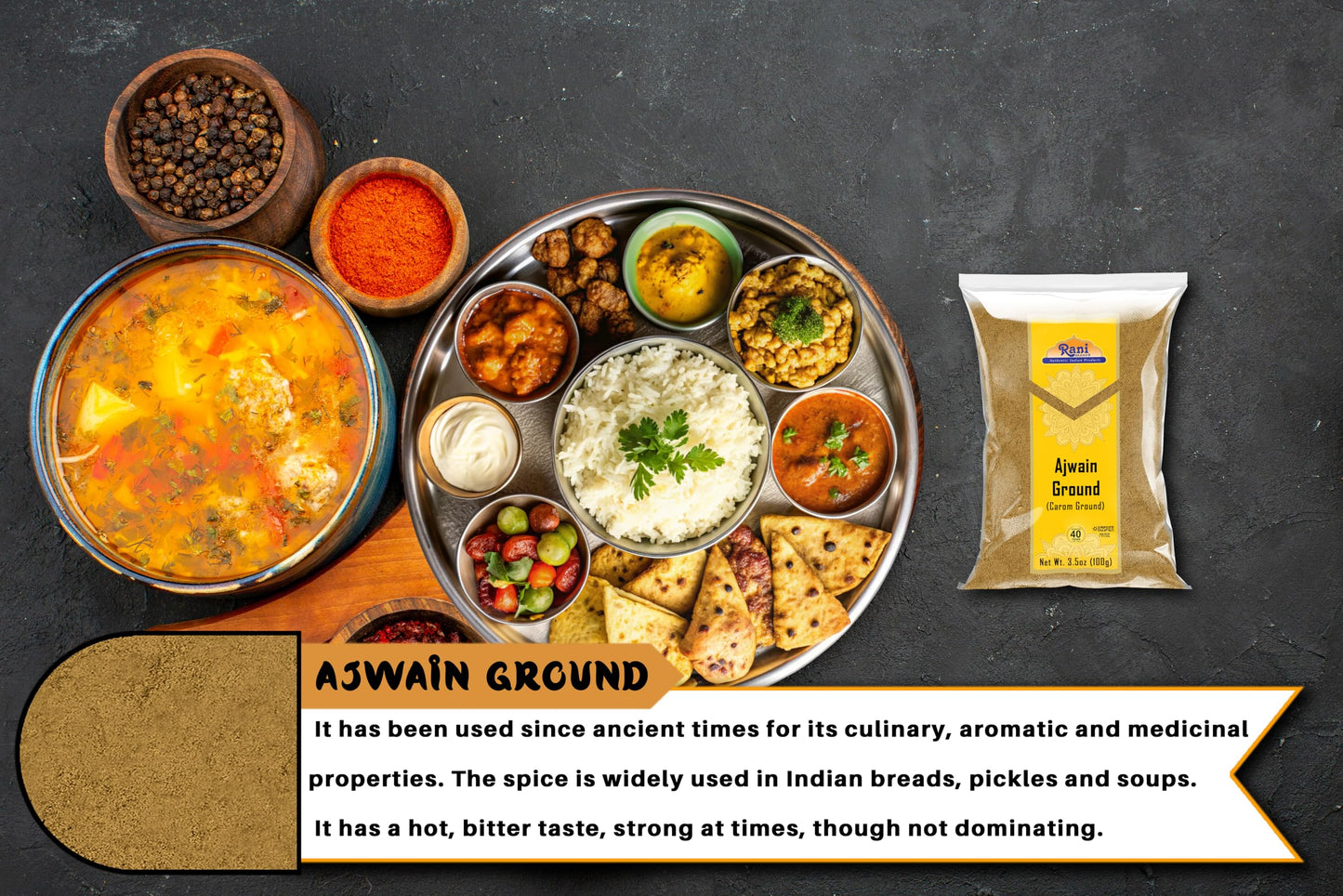 Rani Ajwain Powder - All Natural, Vegan, Gluten Friendly, NON-GMO, Kosher, 3.5oz (100g) - Authentic Indian Spice