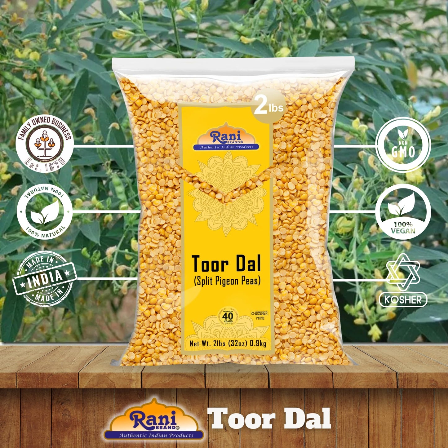 Rani Toor Dal (Split Pigeon Peas) 32Oz (2Lbs) 908G ~ All Natural | Gluten Friendly | Non-Gmo | Vegan | Indian Origin