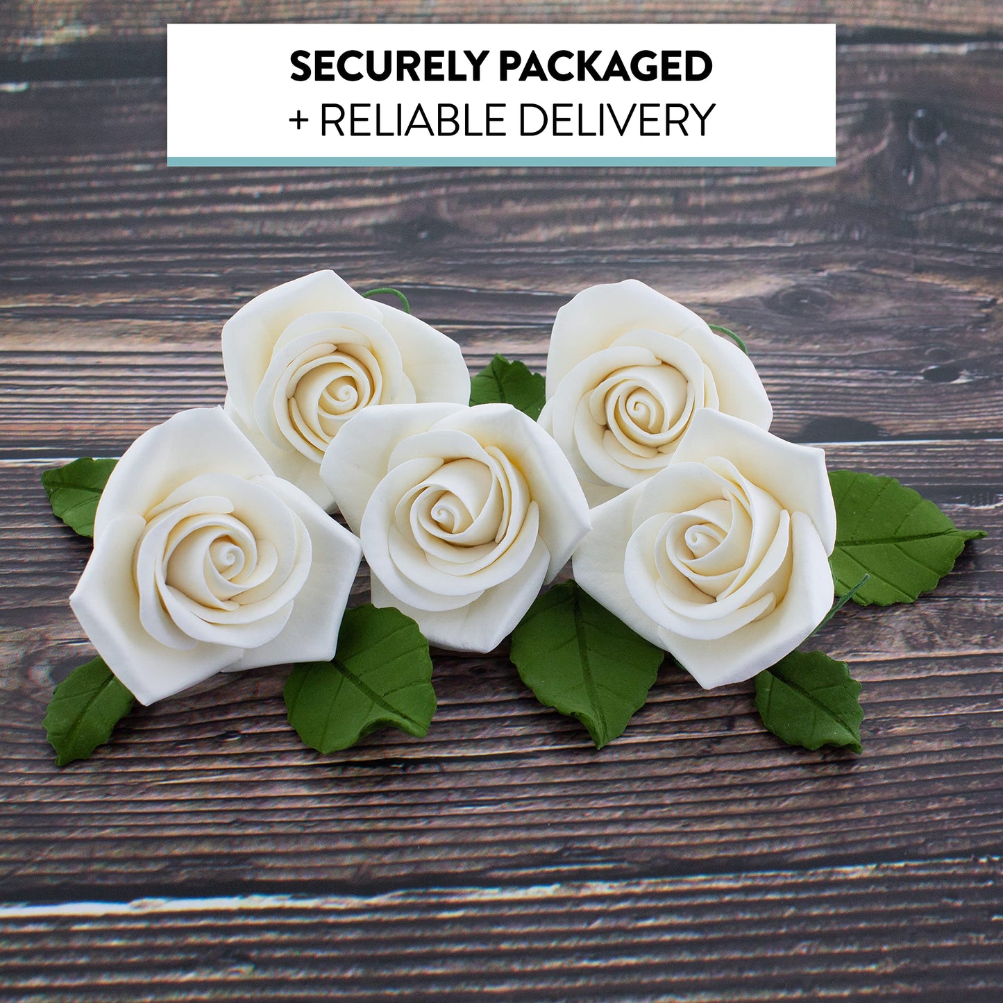 Global Sugar Art Peace Rose White Sugar Cake Flowers 5 Count With Leaves By Chef Alan Tetreault